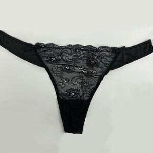 French Style Lingerie | La Senza Lace and Satin Thong | Size L | Black